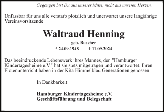 Traueranzeige von Waltraud Henning 