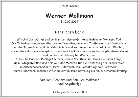 Traueranzeige von Werner Möllmann von Hamburger Abendblatt