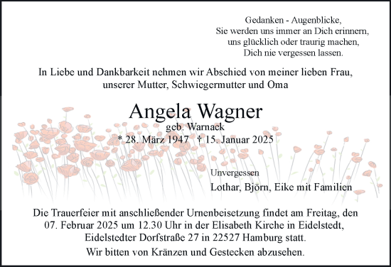 Traueranzeige von Angela Wagner 