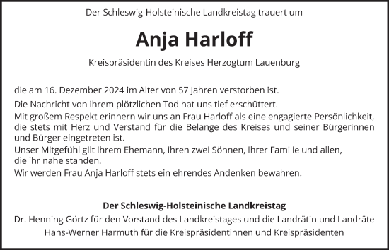 Traueranzeige von Anja Harloff von Bergedorfer Zeitung