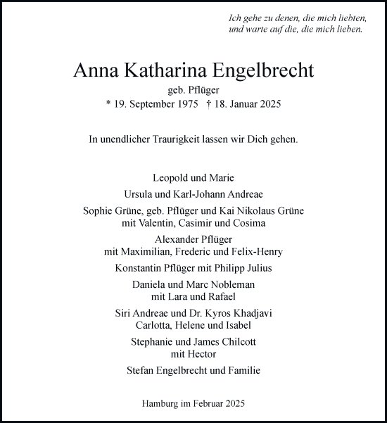 Traueranzeige von Anna Katharina Engelbrecht von Hamburger Abendblatt
