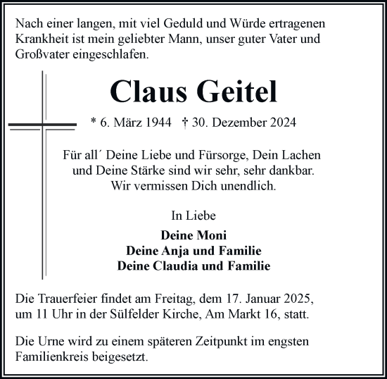 Traueranzeige von Claus Geitel von Hamburger Abendblatt