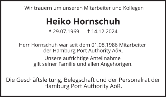 Traueranzeige von Heiko Hornschuh von Hamburger Abendblatt