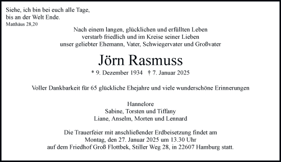 Traueranzeige von Jörn Rasmuss von Hamburger Abendblatt