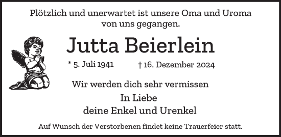 Traueranzeige von Jutta Beierlein 