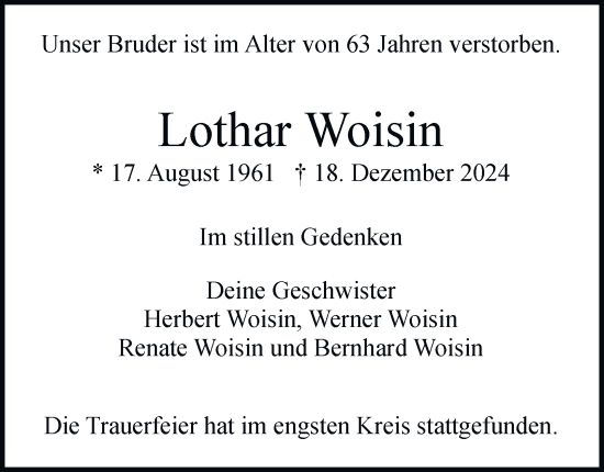 Traueranzeige von Lothar Woisin von Hamburger Abendblatt