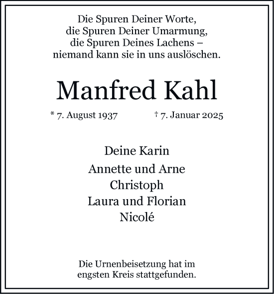Traueranzeige von Manfred Kahl 