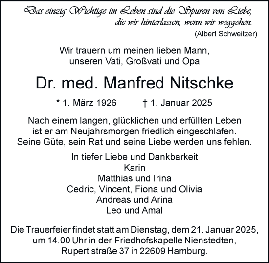 Traueranzeige von Manfred Nitschke von Hamburger Abendblatt