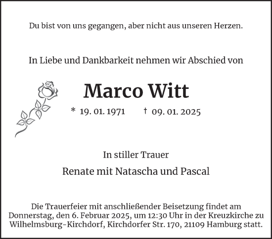 Traueranzeige von Marco Witt 