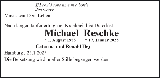 Traueranzeige von Michael Reschke von Hamburger Abendblatt