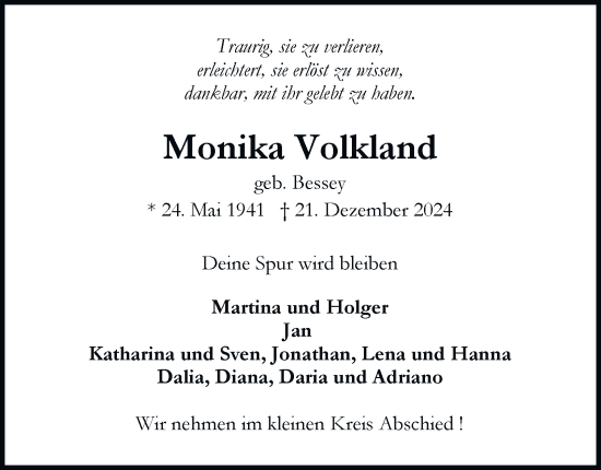 Traueranzeige von Monika Volkland 