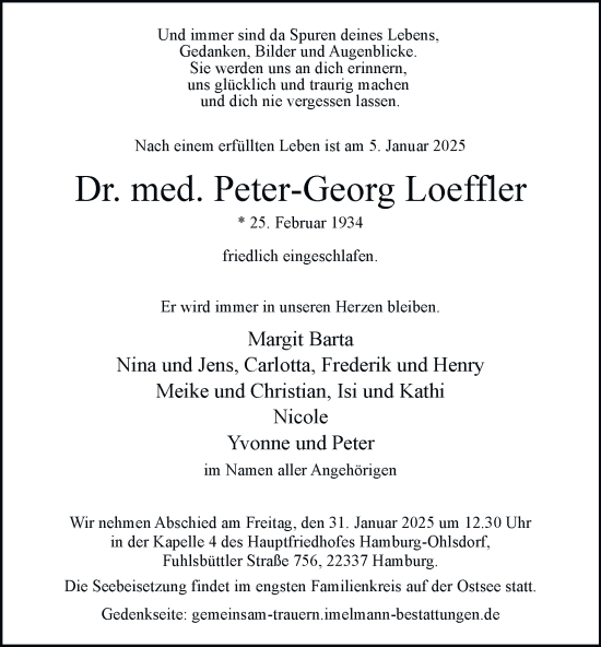 Traueranzeige von Peter-Georg Loeffler von Hamburger Abendblatt