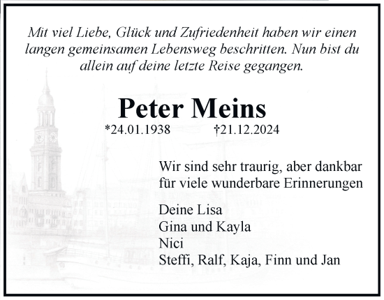 Traueranzeige von Peter Meins von Hamburger Abendblatt