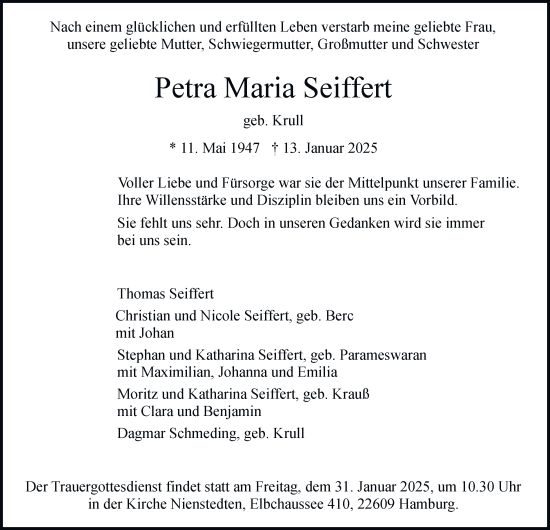 Traueranzeige von Petra Maria Seiffert von Hamburger Abendblatt