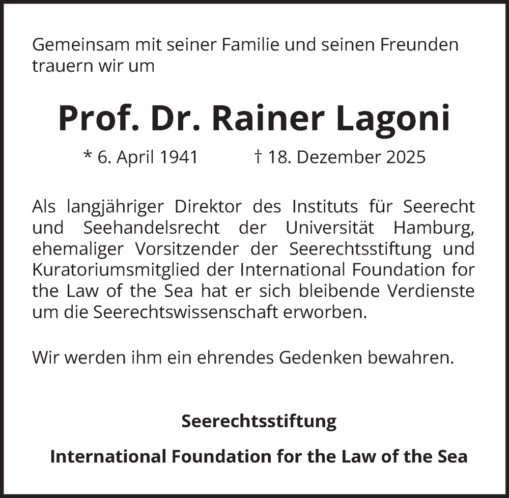  Traueranzeige für Rainer Lagoni vom 11.01.2025 aus Hamburger Abendblatt