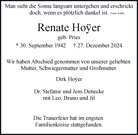 Traueranzeige von Renate Hoyer von Hamburger Abendblatt