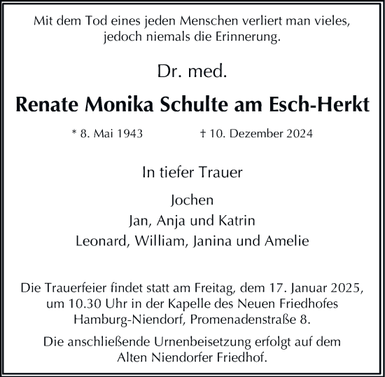 Traueranzeige von Renate Schulte am Esch-Herkt von Hamburger Abendblatt