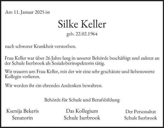 Traueranzeige von Silke Keller von Hamburger Abendblatt