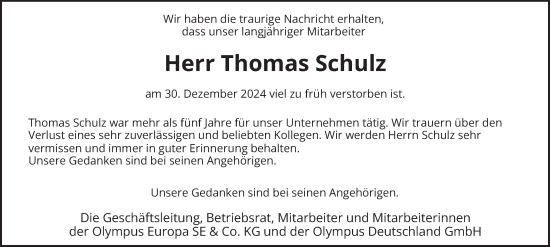 Traueranzeige von Thomas Schulz von Hamburger Abendblatt