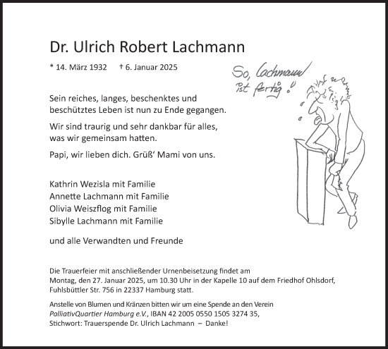 Traueranzeige von Ulrich Robert Lachmann von Hamburger Abendblatt