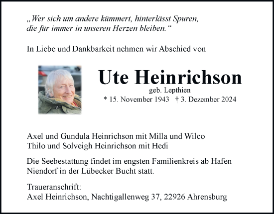 Traueranzeige von Ute Heinrichson von Hamburger Abendblatt