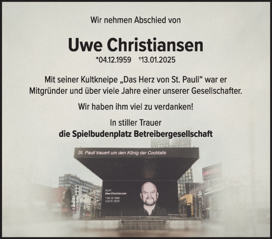 Traueranzeige von Uwe Christiansen von Hamburger Abendblatt