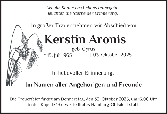 Traueranzeige von Kerstin Aronis von Hamburger Abendblatt