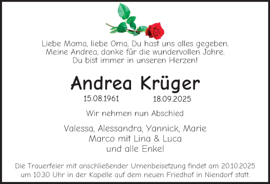 Traueranzeige von Andrea Krüger 