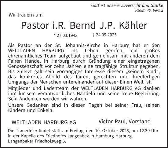 Traueranzeige von Bernd J.P. Kähler von Hamburger Abendblatt