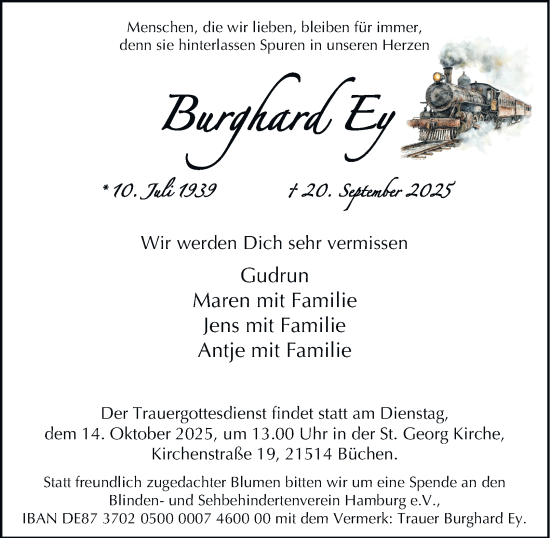 Traueranzeige von Burghard Ey von Hamburger Abendblatt