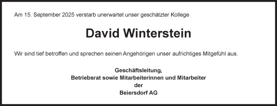 Traueranzeige von David Winterstein von Hamburger Abendblatt