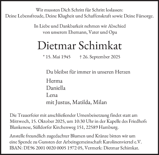 Traueranzeige von Dietmar Schimkat von Hamburger Abendblatt
