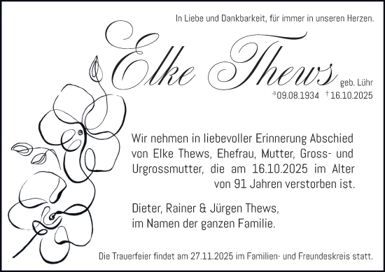 Traueranzeige von Elke Thews von Hamburger Abendblatt