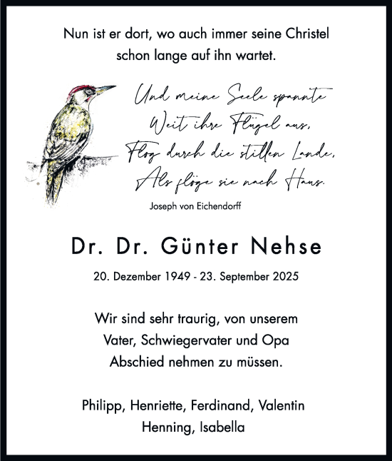 Traueranzeige von Günter Nehse von Hamburger Abendblatt