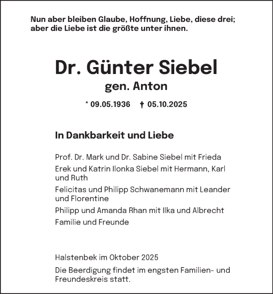 Traueranzeige von Günter Siebel von HA Regio Pinneberg