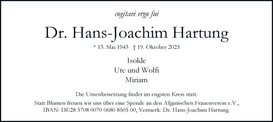 Traueranzeige von Hans-Joachim Hartung von Hamburger Abendblatt