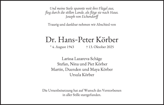Traueranzeige von Hans-Peter Körber von Hamburger Abendblatt