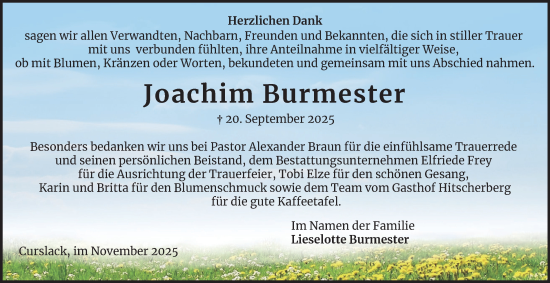 Traueranzeige von Joachim Burmester von Bergedorfer Zeitung