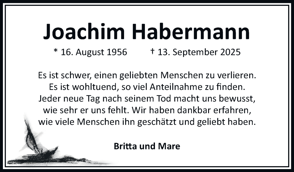  Traueranzeige für Joachim Habermann vom 25.10.2025 aus Bergedorfer Zeitung