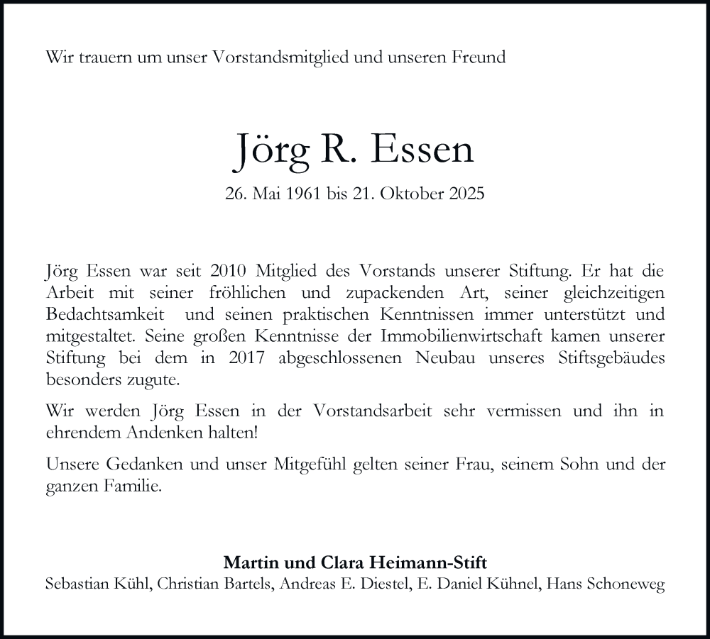  Traueranzeige für Jörg Essen vom 01.11.2025 aus Hamburger Abendblatt