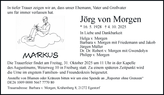 Traueranzeige von Jörg von Morgen von Hamburger Abendblatt