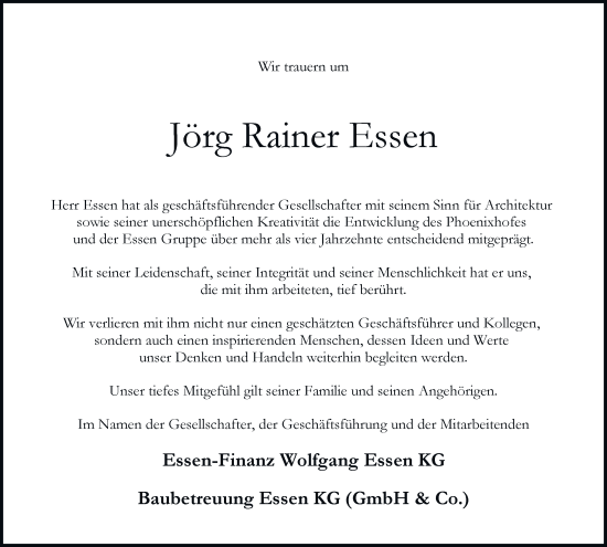 Traueranzeige von Jörg Rainer Essen von Hamburger Abendblatt