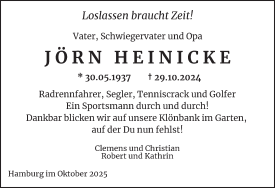 Traueranzeige von Jörn Heinicke von Hamburger Abendblatt