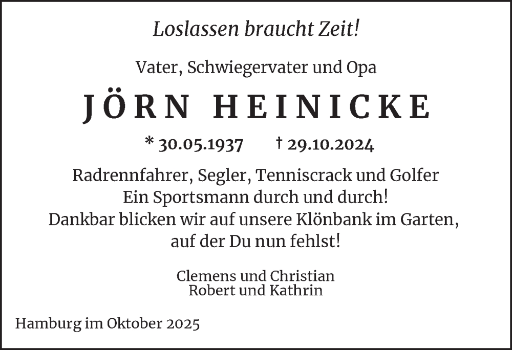  Traueranzeige für Jörn Heinicke vom 01.11.2025 aus Hamburger Abendblatt