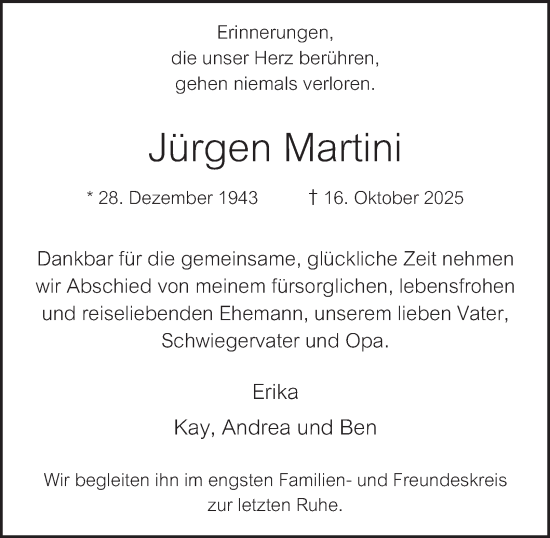 Traueranzeige von Jürgen Martini von Hamburger Abendblatt