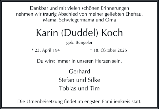 Traueranzeige von Karin Koch 
