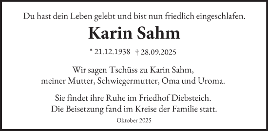 Traueranzeige von Karin Sahm 