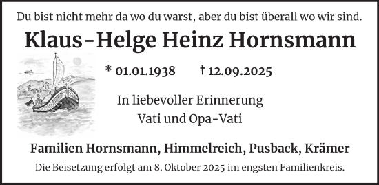 Traueranzeige von Klaus-Helge Heinz Hornsmann 