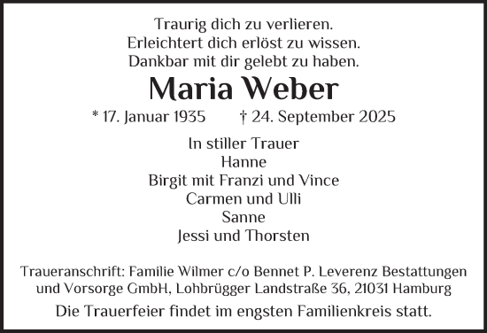 Traueranzeige von Maria Weber 
