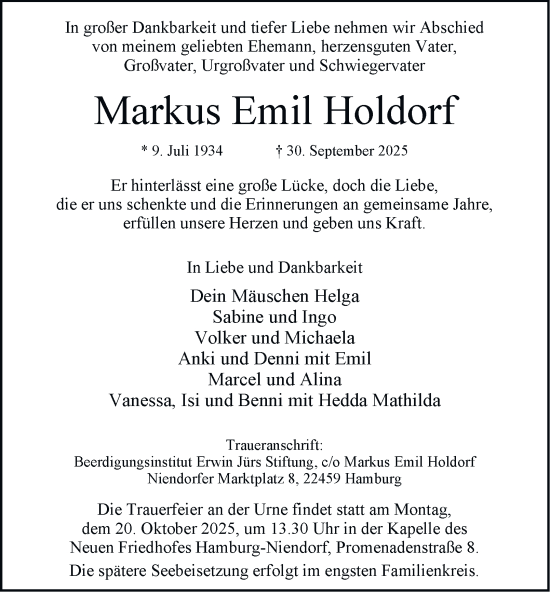 Traueranzeige von Markus Emil Holdorf 